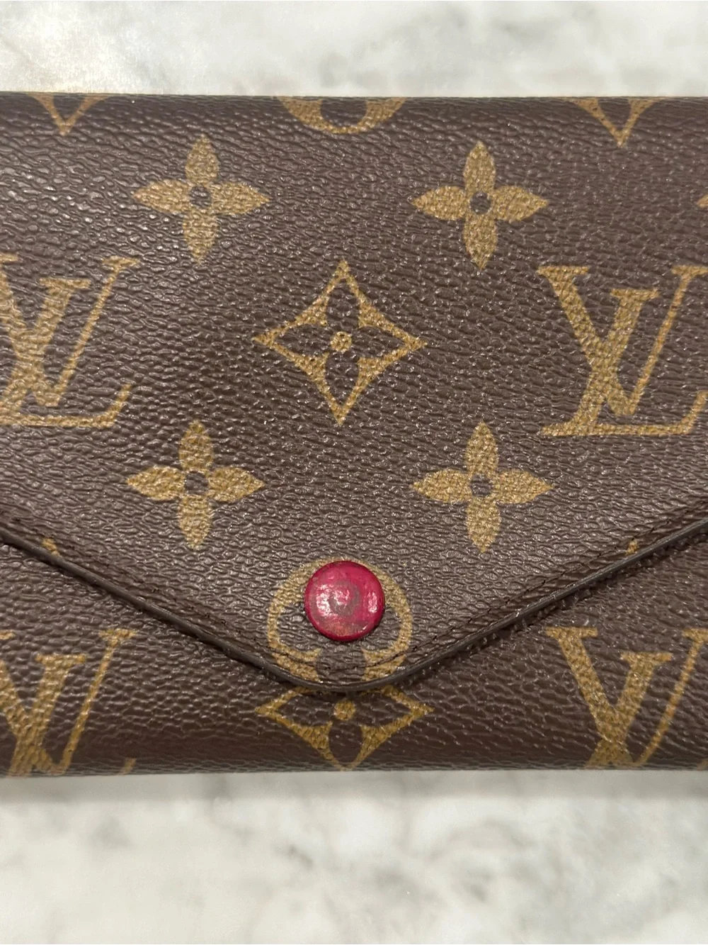 Louis Vuitton Monogram Canvas Brown Wallet with Red Snap